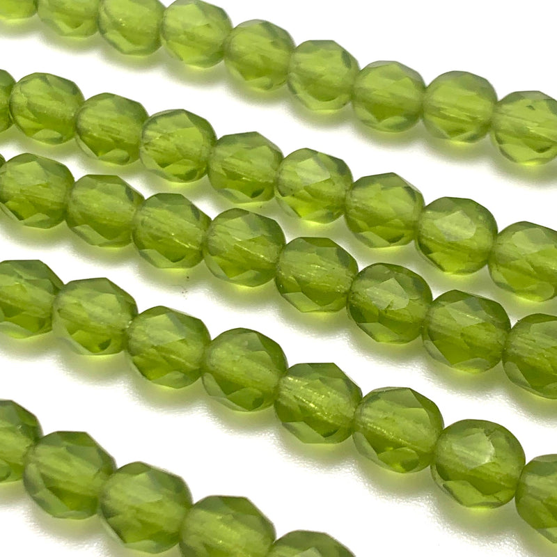 Olivine Frosted Firepolish AB Czech Glass Beads 6mm