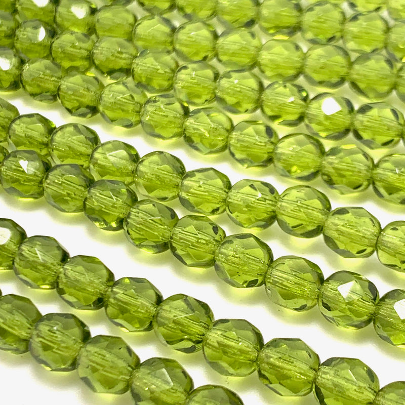 Olivine Transparent Firepolish AB Czech Glass Beads 6mm