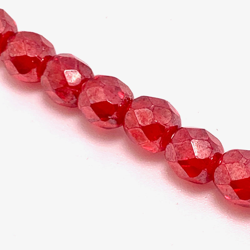 Red Transparent AB Firepolish Czech Glass Beads 6mm