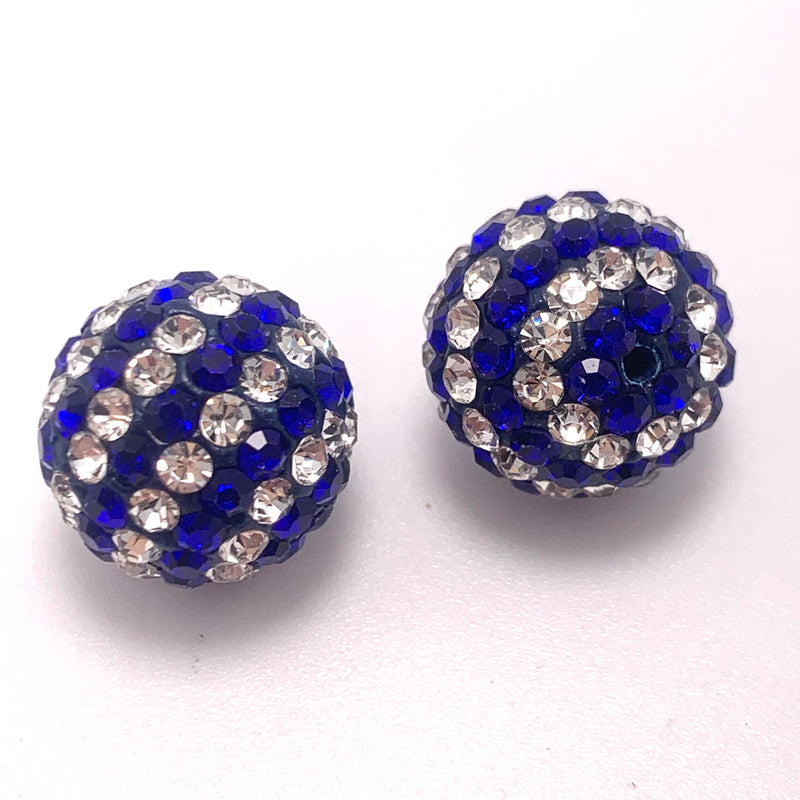 Chanukah Rhinestone Sparkle Beads Blue & Crystal, 16mm