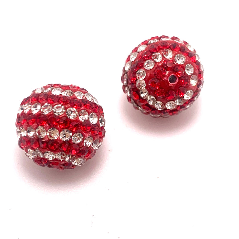 Christmas Rhinestone Sparkle Beads Red & Crystal, 16mm
