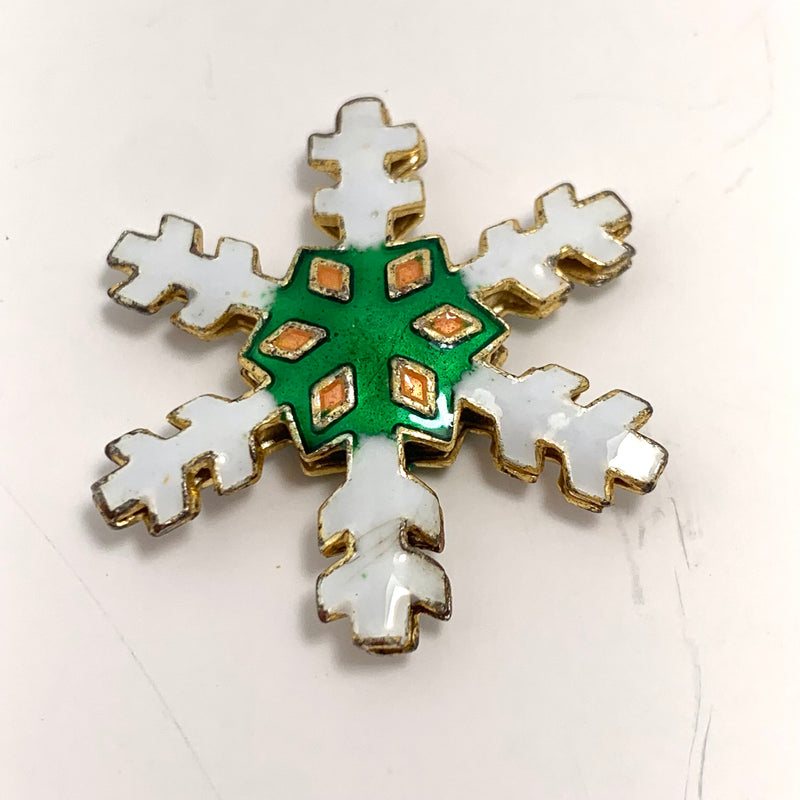Cloisonné  Snowflake Bead Green Center, 24mm