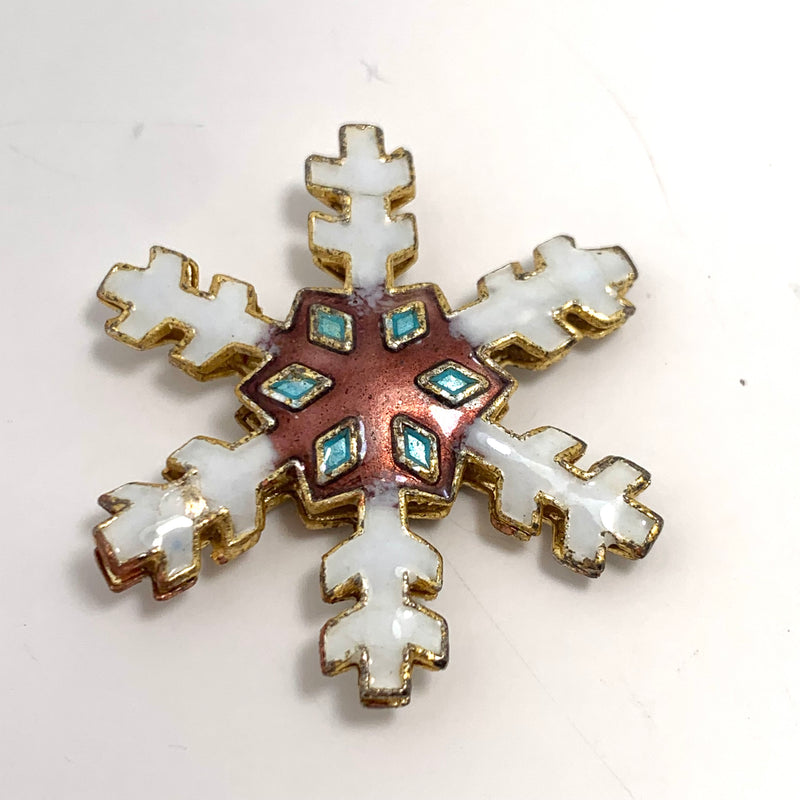 Cloisonné  Snowflake Bead Brown Center, 24mm