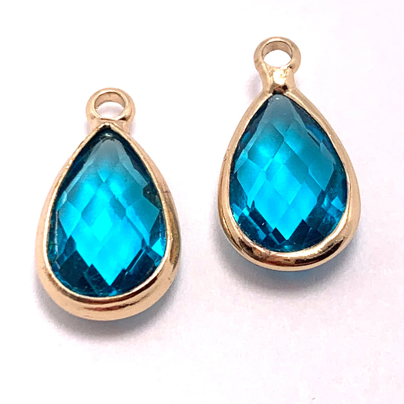 Teal Glass Drop Charm, 9x15mm