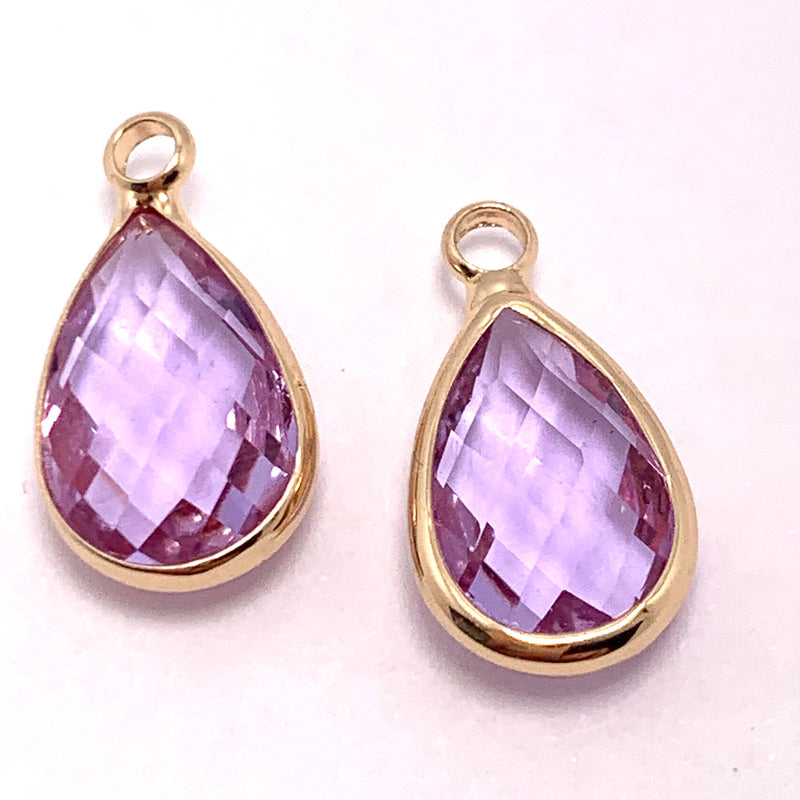 Lilac Glass Drop Charm, 9x15mm