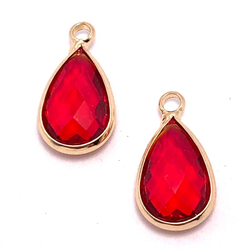 Ruby Glass Drop Charm, 9x15mm