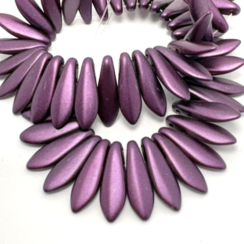 Two Hole Dagger Czech Glass, Purple Satin 5 x 16mm