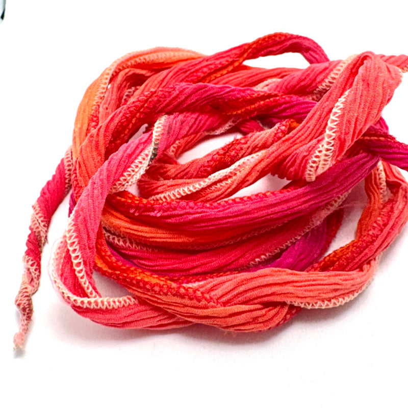 Hand Dyed Silk Fairy Ribbon, Mango Mix