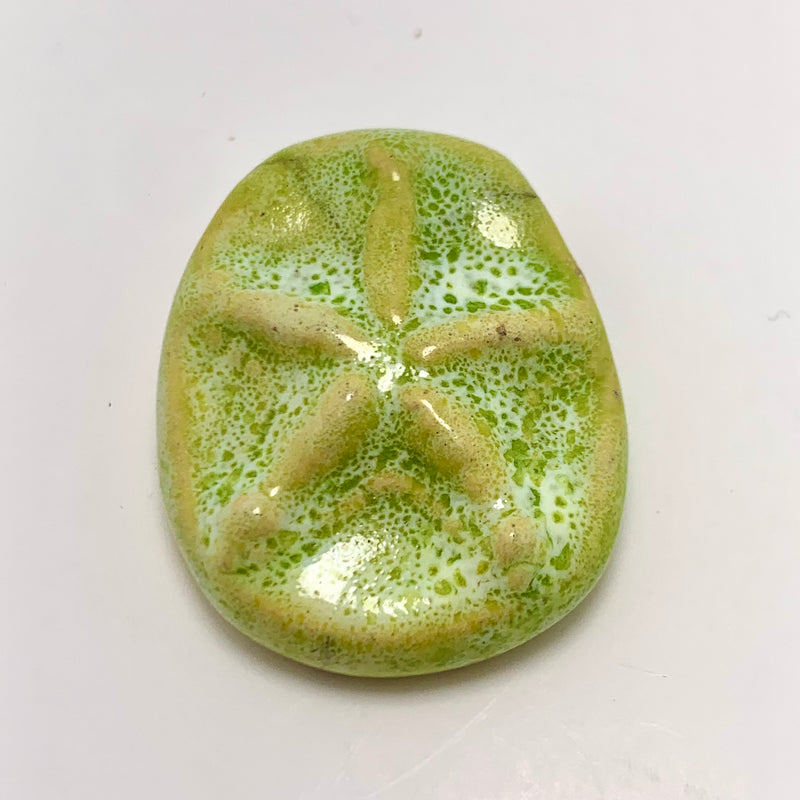 Ceramic Starfish Tab Pendant by Keith O'Connor, Chartreuse 23x30mm