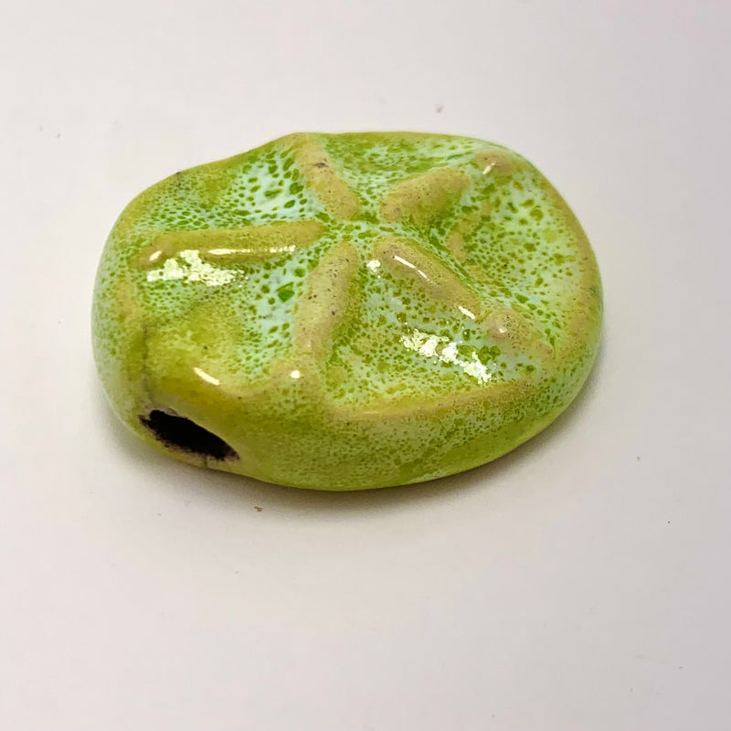 Ceramic Starfish Tab Pendant by Keith O'Connor, Chartreuse 23x30mm