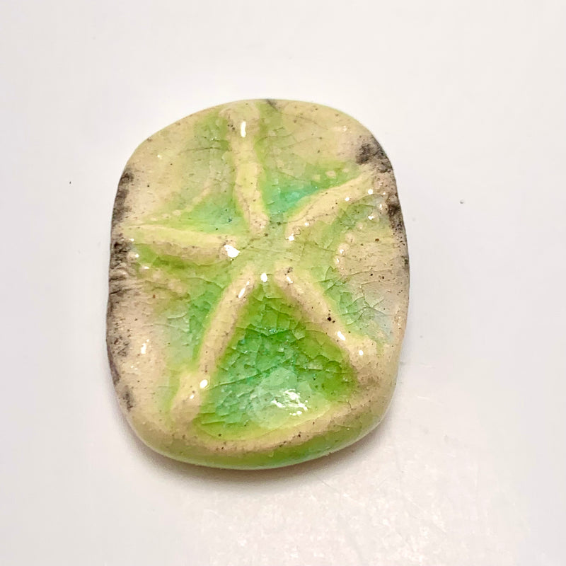 Ceramic Starfish Tab Bead by Keith O'Connor, Chartreuse 22x30mm