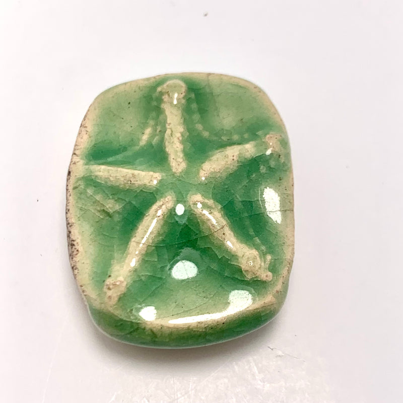 Ceramic Starfish Tab Bead by Keith O'Connor, Seafoam 22x30mm