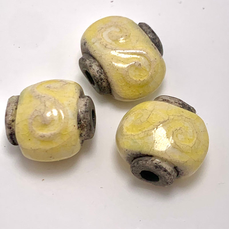 Pinched  Barrel Ceramic Bead by Keith OConnor, Cream