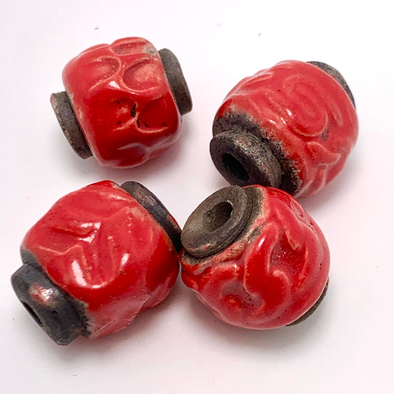 Pinched  Barrel Ceramic Bead by Keith OConnor, Red