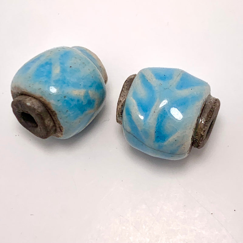 Pinched  Barrel Ceramic Bead by Keith O'Connor, Blue
