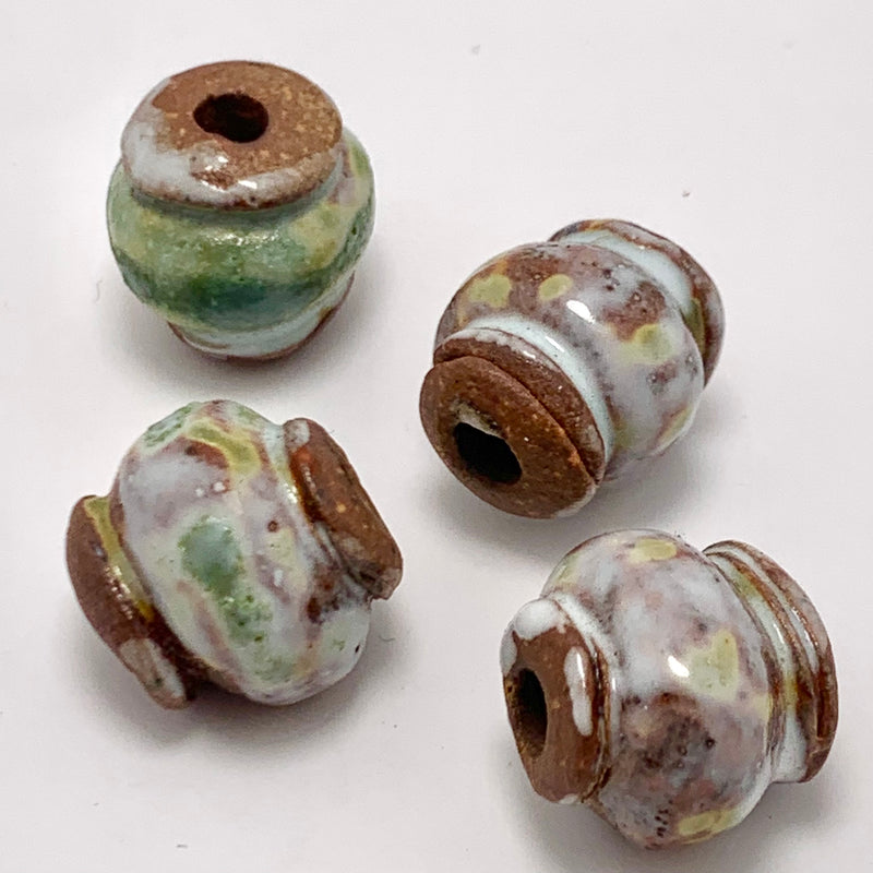 Pinched  Barrel Ceramic Bead by Keith O'Connor, Greenish