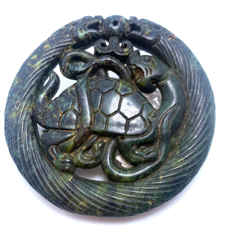 Carved Stone Pendant, Sea Turtle 66x66mm Black