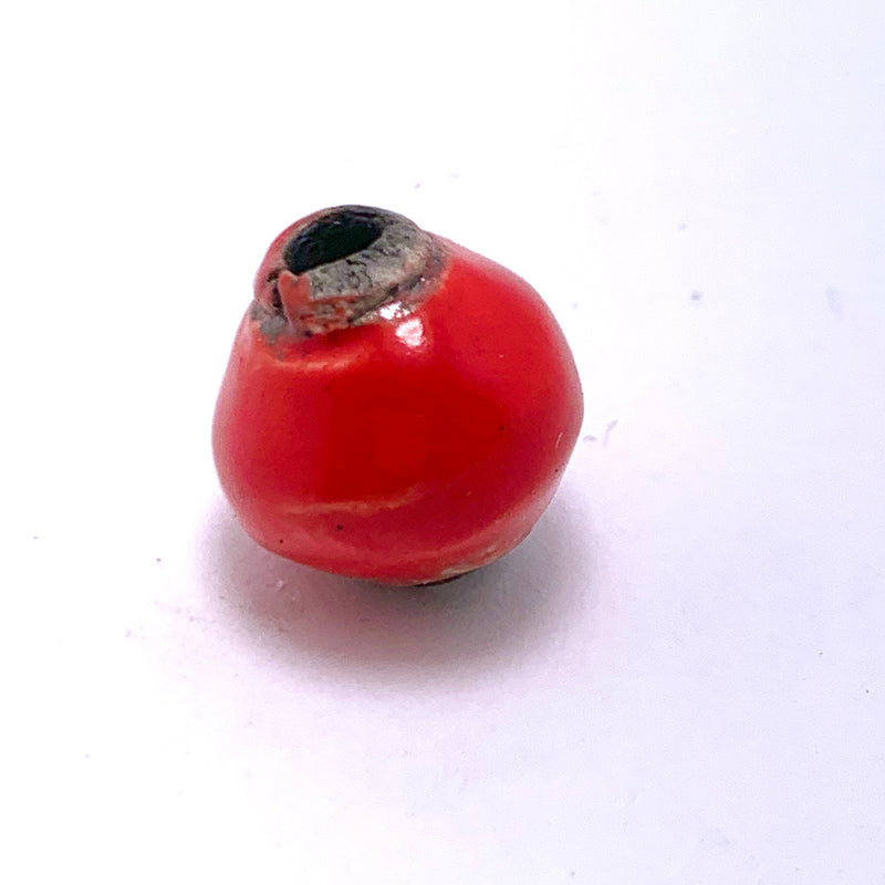 Smooth Pinched  Barrel Ceramic Bead by Keith OConnor, Red