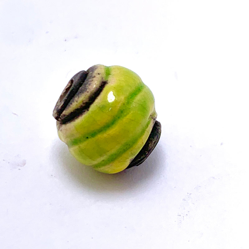 Pinched  Barrel Ceramic Bead by Keith OConnor, Chartreuse