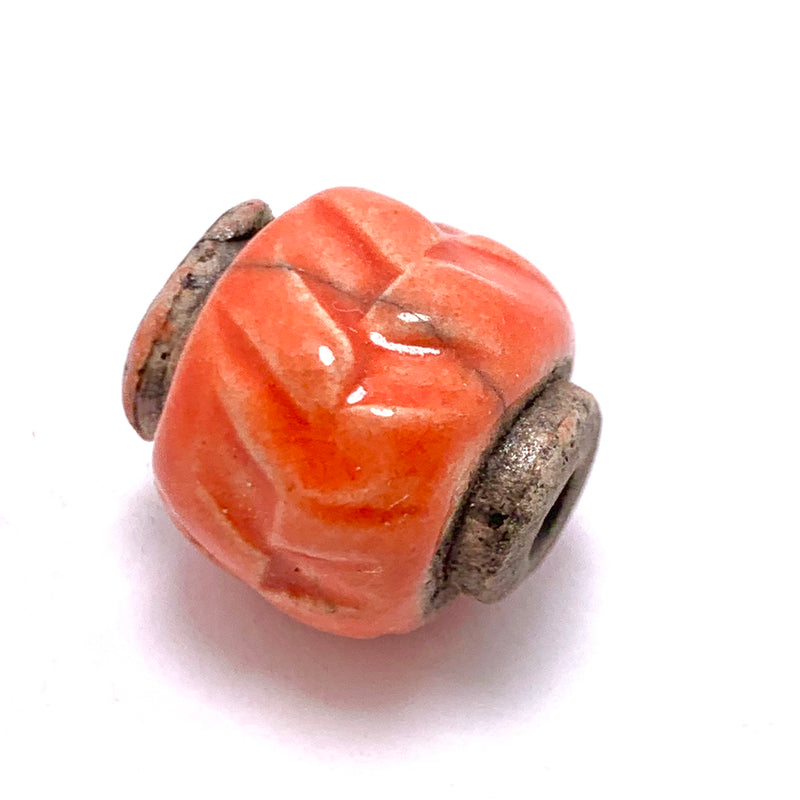 Pinched  Barrel Ceramic Bead by Keith OConnor, Mango