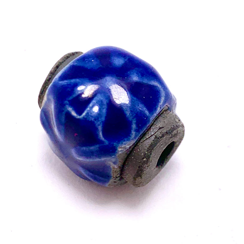Pinched  Barrel Ceramic Bead by Keith OConnor, Navy