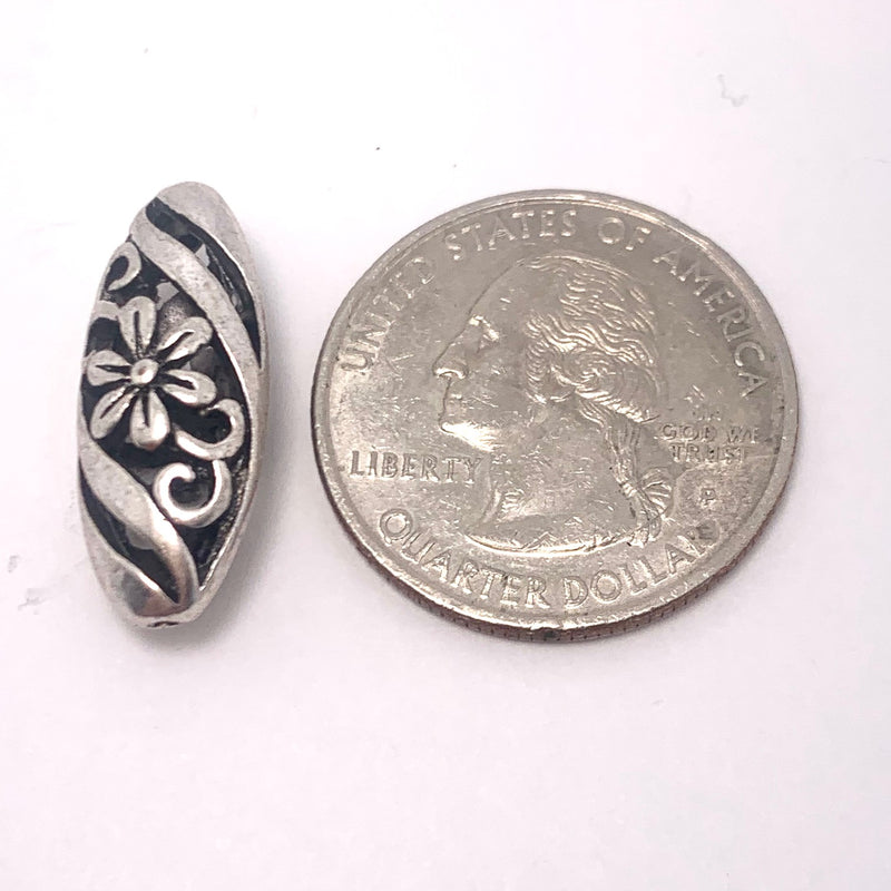 Silver Plated Floral Filigree Oval Bead 10x22