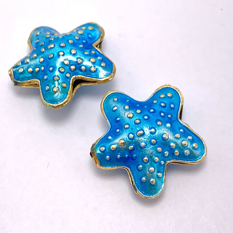Cloisonne Starfish Bead, Aqua 20mm