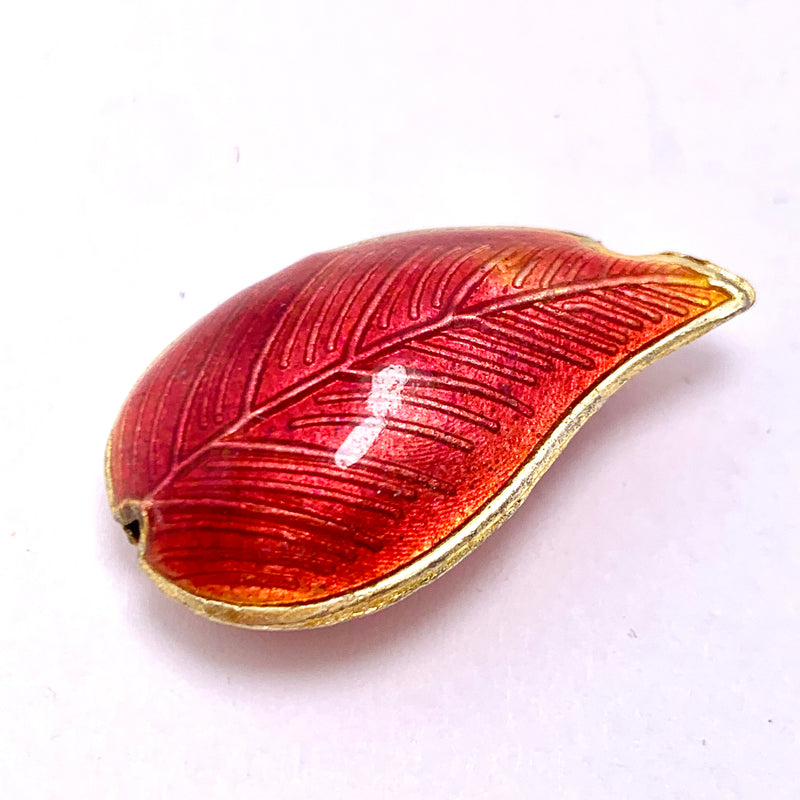 Cloisonne Leaf Bead, Milky Red 30mm