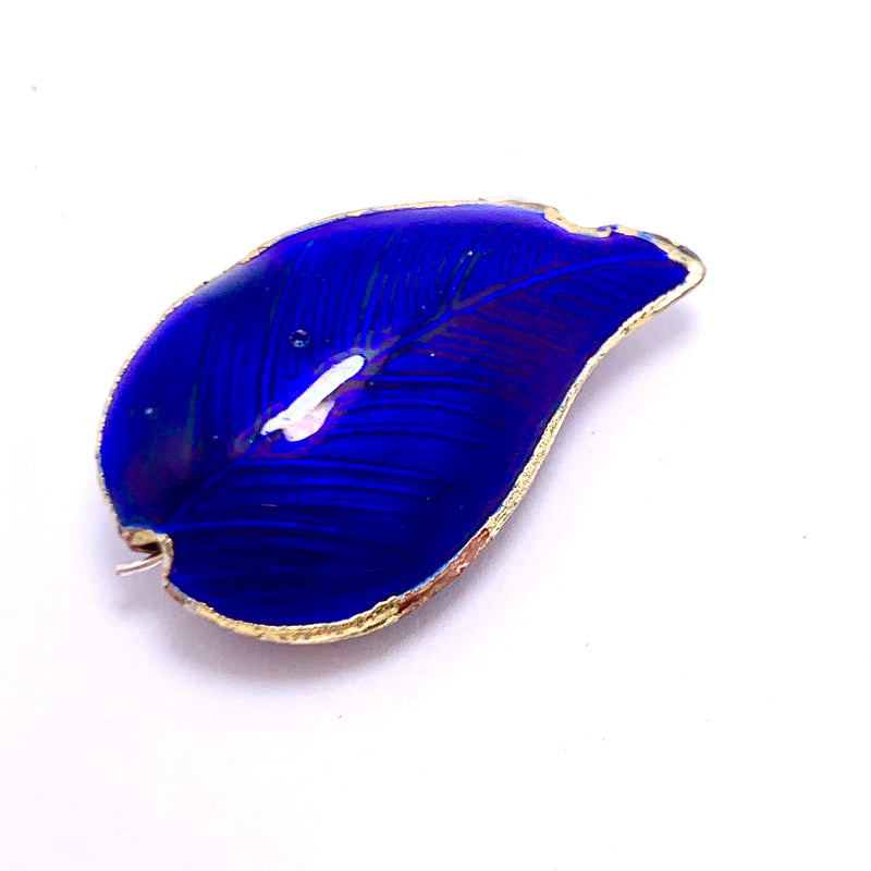Cloisonne Leaf Bead, Deep Blue 30mm