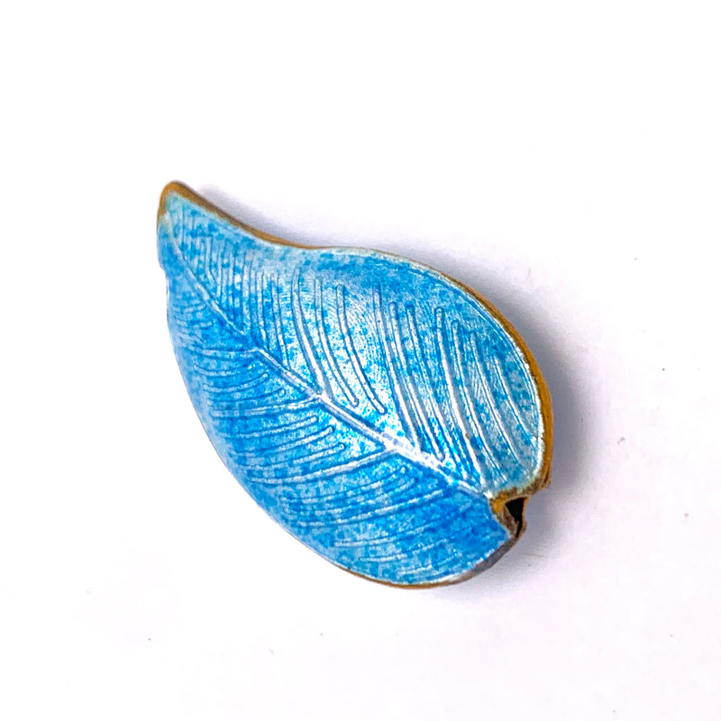 Cloisonne Leaf Bead, Light Blue 30mm