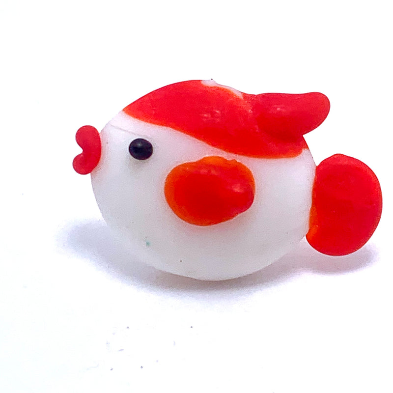 White & Red Fish Lampwork Glass Bead