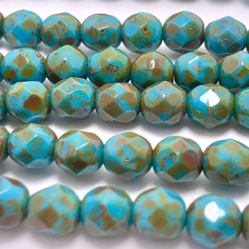 Blue Turquoise Travertine Fire Polish 6mm