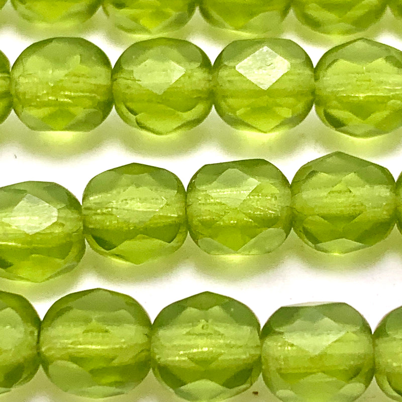 Olivine Frosted Firepolish  Czech Glass Beads 6mm