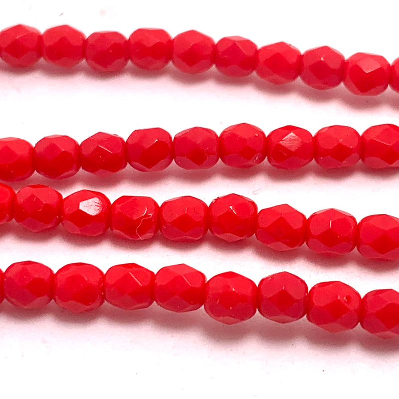 Red Matte Fire Polish Czech Glass Beads, 4mm