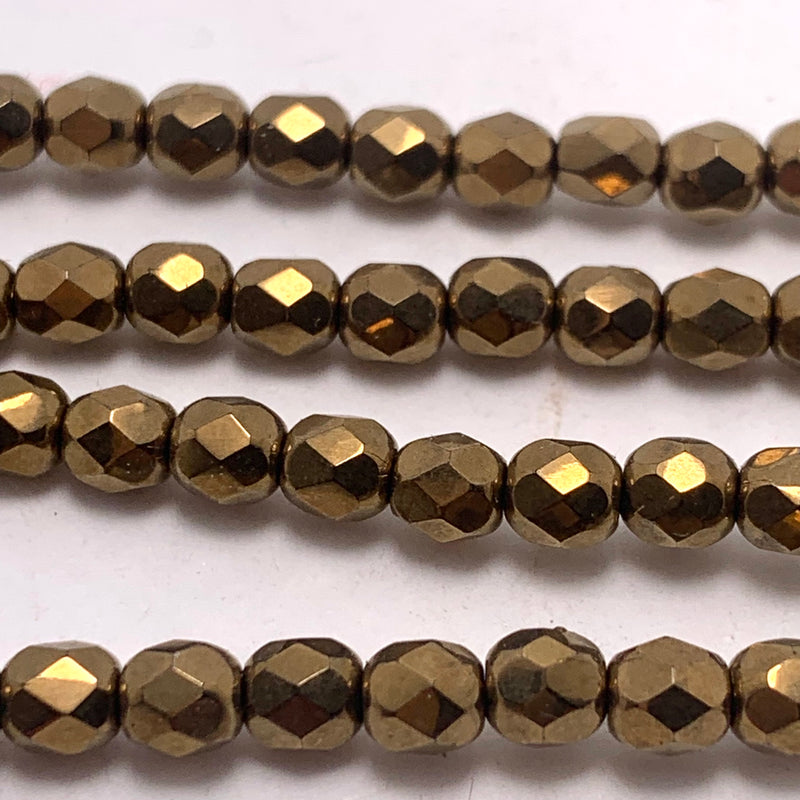 Dark Bronze Fire Polish Czech Glass Bead 4mm