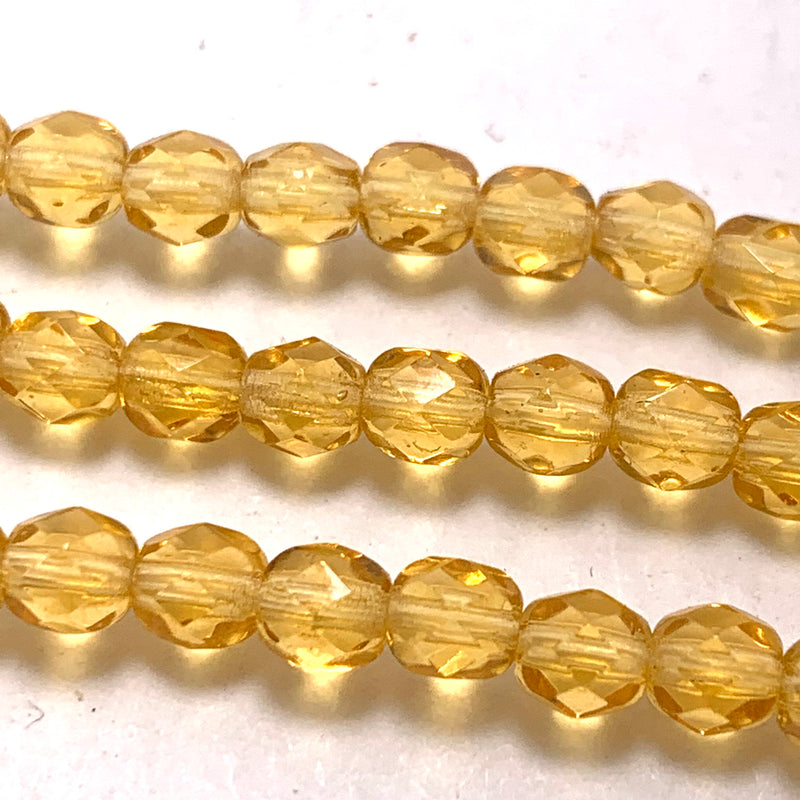 Light Topaz Fire Polish Czech Glass Beads, 4mm