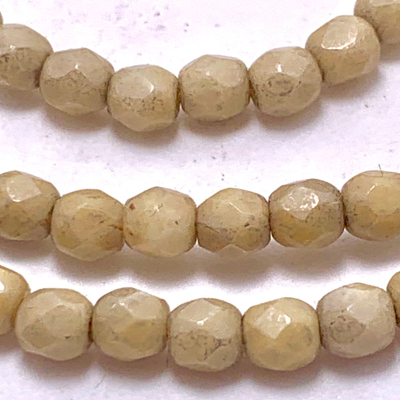 Beige Fire Polish Czech Glass Bead 4mm