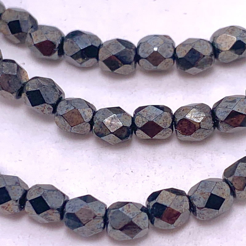 Hematite Fire Polish Czech Glass Bead4mm