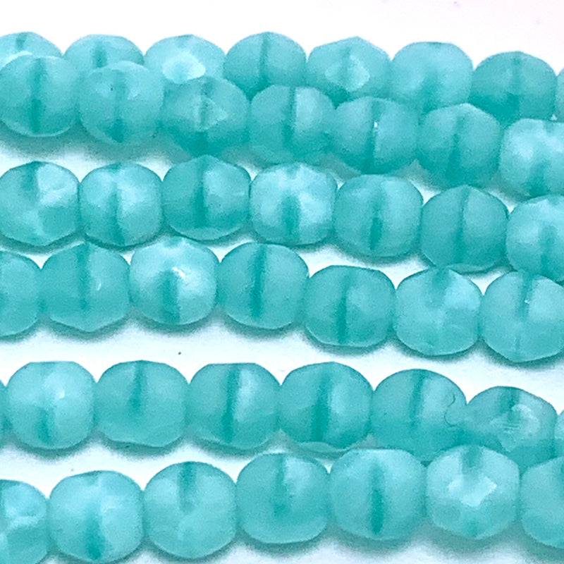 Blue & Mint Cream Fire Polish Czech Glass Bead 4mm