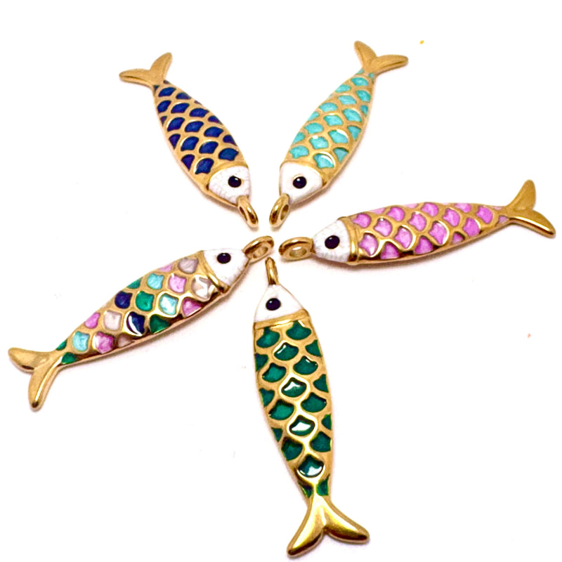 Enamel Fish Charms 50x12mm, Sold Individually