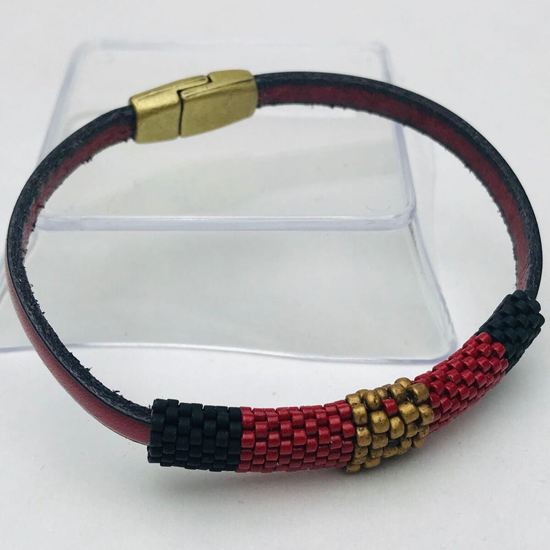 Leather and Peyote Bead Bracelet 4/26/24