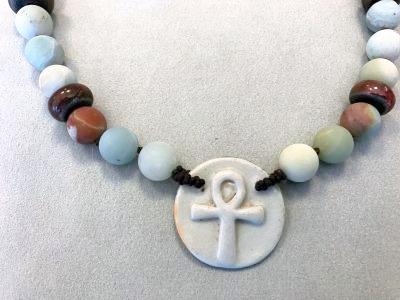 Amazonite & Raku Ankh Necklace