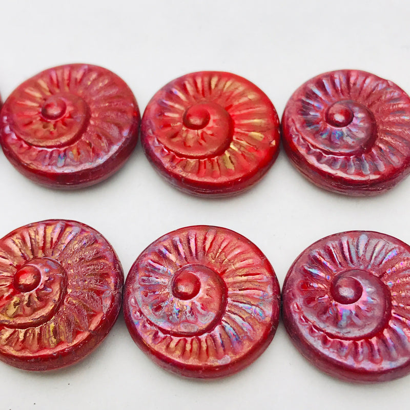 Nautilus Coin Czech Beads, 18mm, Burnt Orange