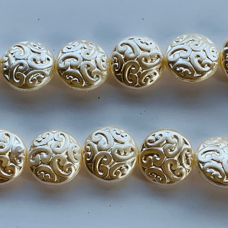 Button Coin Czech Beads Cream Pearl 13mm