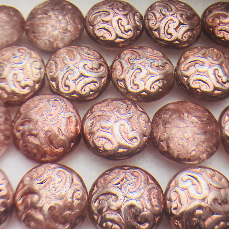 Coin Czech Beads, Crystal Copper 2X Ornamental  13mm
