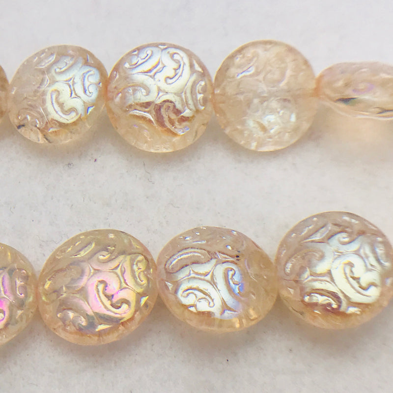 Button Coin Czech Beads, Beige Luster 13mm