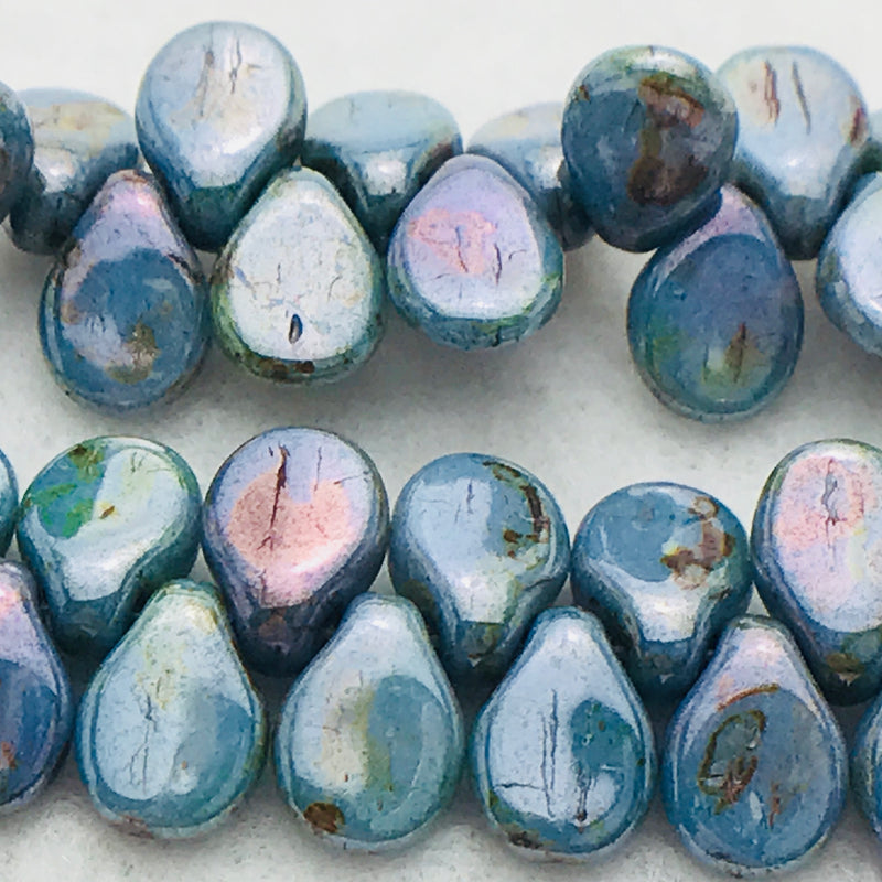 Dark Ocean Blue Luster Pip Czech Glass Bead 7mm