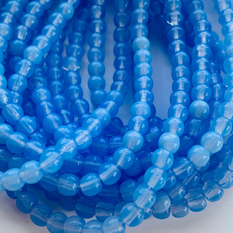 Druk Czech Glass Beads, Blue Opal, 4mm