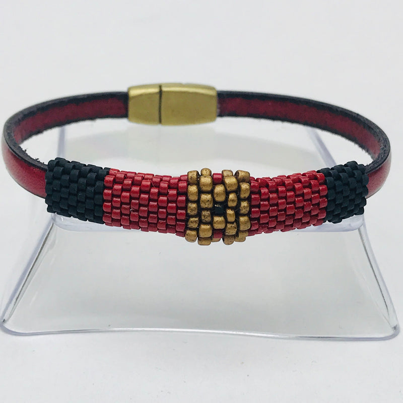 Leather and Peyote Bead Bracelet 4/26/24