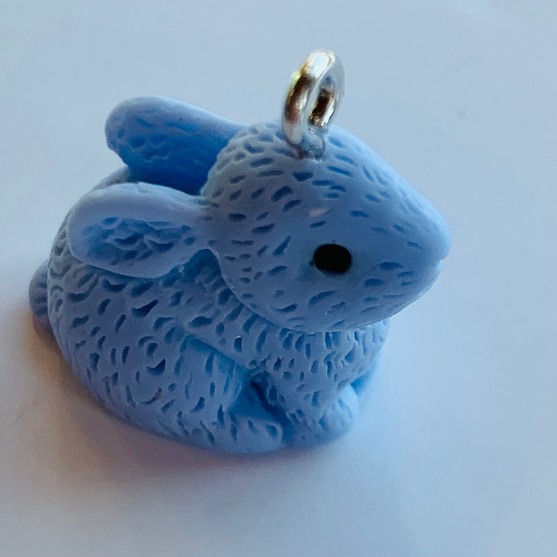 Fluffy Bunny Hard Resin Blue Charm